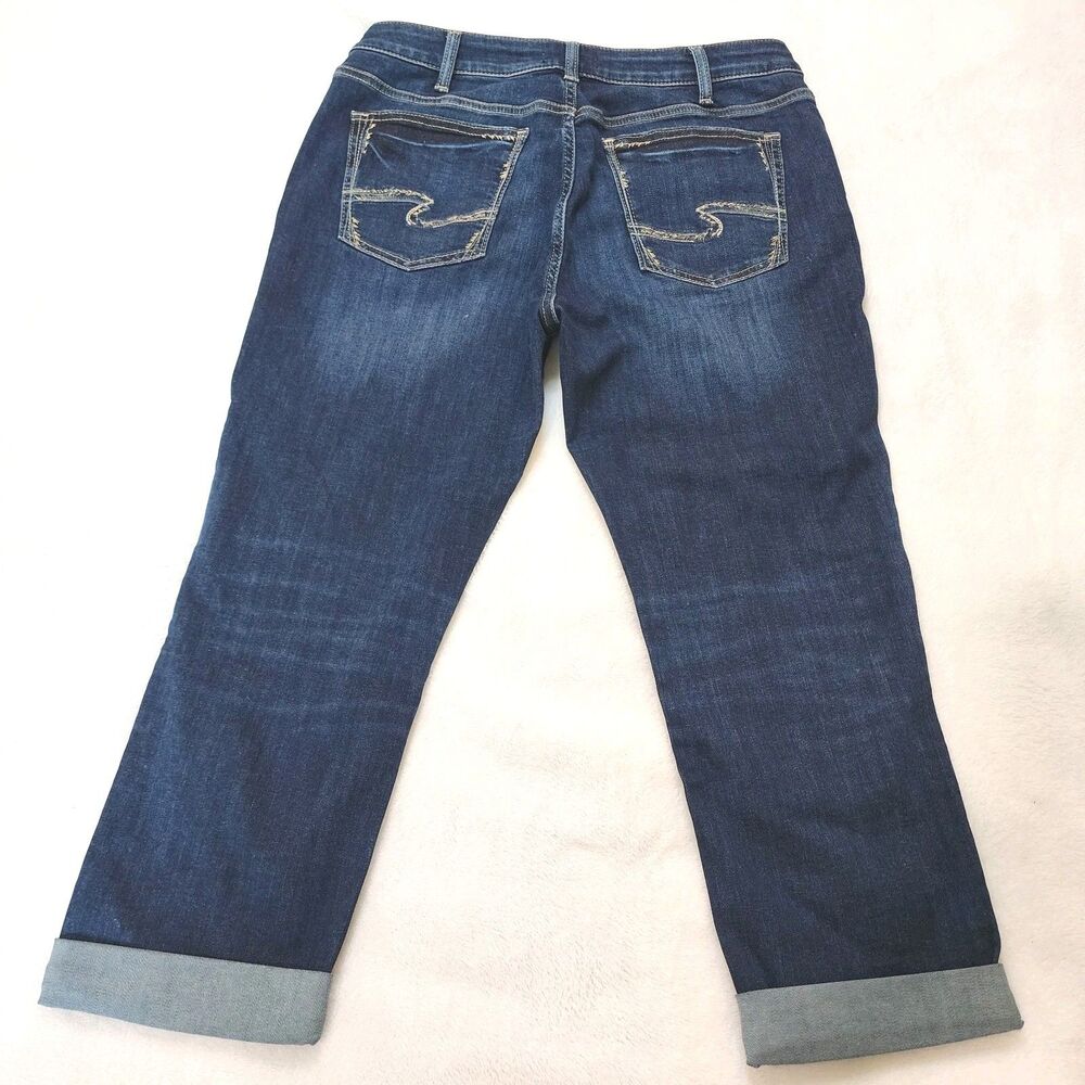 Silver Jeans Womens W32 x L22 Avery Capri Mid Rise Super Stretch Dark Wash Blue - Picture 7 of 10